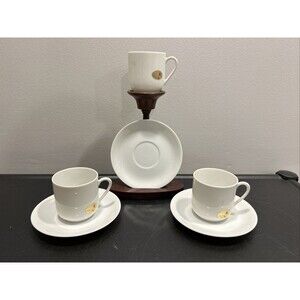 White Demitasse Cup & Saucer 3 Sets Geisha Portrait Maryland China Japan Marked